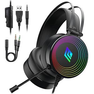 Noua Crux Rainbow Over-Ear Gaming Headset 50 mm met flexibele microfoon, gaming headset met 3,5 mm jack en volumeregelaar headset voor PS4, PS5, Xbox One, Switch, PC, Mac, laptop, tablet