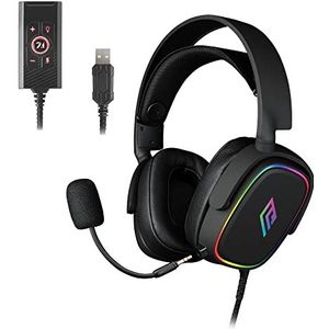 Noua Banshee Gaming Headset RGB USB over-ear driver 50 mm, gaming hoofdtelefoon met 3,5 mm jack en externe audiokaart USB 7.1, flexibele microfoon voor pc, Mac, laptop, PS4, PS5, Xbox One