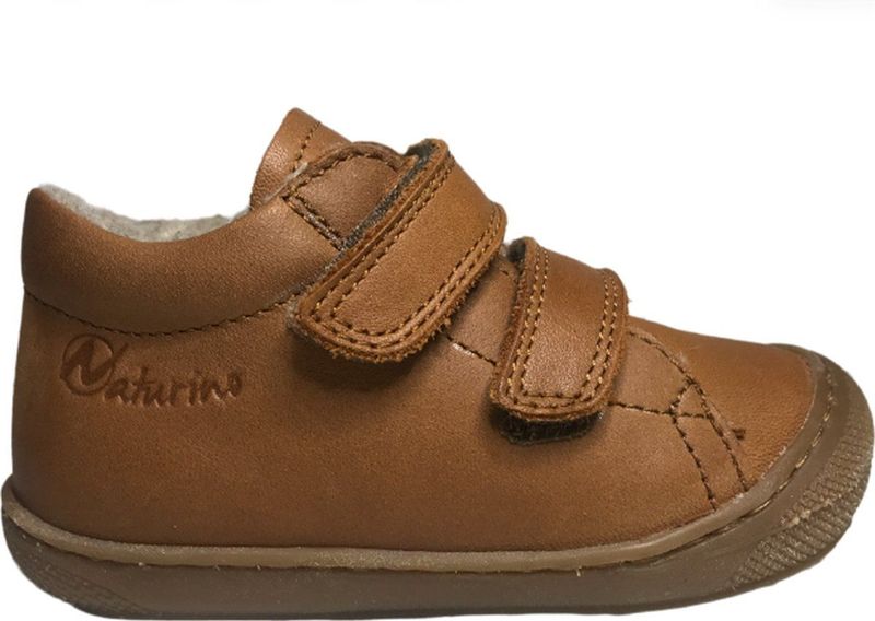 Naturino Cocoon Wool - velcro's bumper warme effen lederen sneakers - cognac