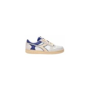 Diadora Magic Basket Low Suede Leather Gymschoenen, uniseks, volwassenen, White Blue Eyes, 44 EU