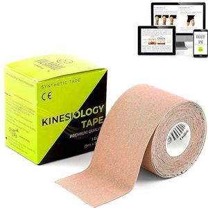 KALAHARI Kinesiology Tape met eBook toepassingen in het Nederlands – Kinesiologie Tape met hoge kleefkracht en bestand tegen water en zweet – Kinesio voor sport en revalidatie 5cm x 5m, BEIGE