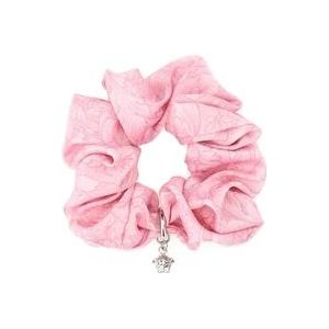 Versace Roze Satijnen Scrunchie - Stijlvol Haaraccessoire , Pink , Dames , Maat: ONE Size