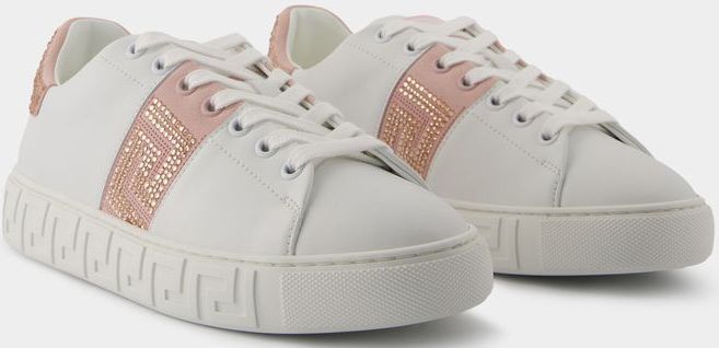 Versace - Sneakers - Wit/Roze - Suède Leer - Vetersluiting