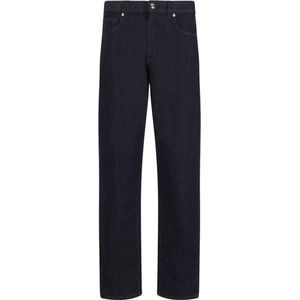Versace - Slim-Fit Jeans - Blauw - 100% Katoen - Met Knoop en Klinknagels