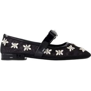 Versace - Ballerina's - Zwart - Leer - Enkelband Sluiting