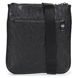 Armani Exchange Jim Essentail voor heren, duurzaam, all-over logo, platte crossbody, eenheidsmaat, Zwart, Eén maat