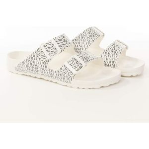 Armani Exchange Heren Heren Allover Logo Pool Slide Sandalen voor heren, wit, 45 EU, wit, 45 EU