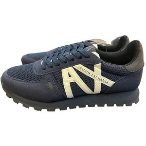 Armani Exchange Heren Openwork Side, Contrast Logo, Microsuede Inserts Sneakers, blauw, 43.5 EU