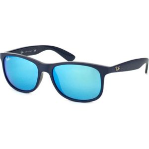 Ray-Ban Andy Zonnebril, uniseks, Blauw (Shiny Blue On Matte Top), L (Fabrikant Maat 55)