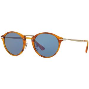 Persol, Unieke en exclusieve zonnebril met bruin gestreept montuur en blauwe lenzen Oranje, unisex, Maat:51 MM