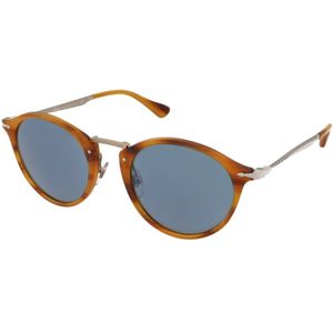 Persol, Accessoires, unisex, Oranje, 49 MM, Unieke en exclusieve zonnebril met bruin gestreept montuur en blauwe lenzen