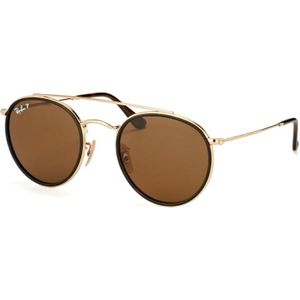 Ray-Ban Zonnebril  Round Dubbele Brug 3647n 001/57 Goud Bruin B-15 Gepolariseerd | Sunglasses