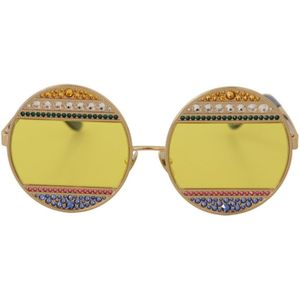 Dolce & Gabbana, Accessoires, Dames, Geel, ONE Size, Gouden Ovale Metalen Kristallen Zonnebril