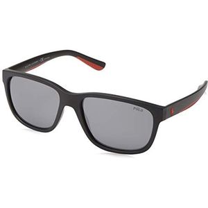 Polo Ralph Lauren Rechthoek Heren Mat Zwart Zilver Spiegelzonnebril | Sunglasses