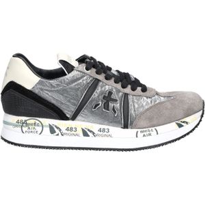 Premiata - Conny 6986 - Lage Sneaker - Zilver - Hoogwaardig Leer en Stof