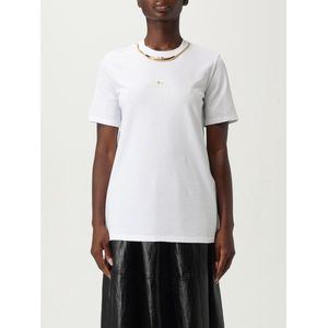 Elisabetta Franchi - T-shirt - Wit - Katoen - Goud Metalen Versierde Korte Mouwen