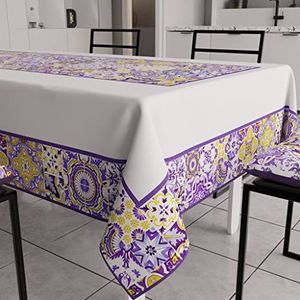 PETTI Artigiani Italiani - Tafelkleed, vuilafstotend, rechthoekig, voor keukentafel, geometrisch design, Vietri Violet, X18, zitter (140 x 360 cm), 100% Made in Italy