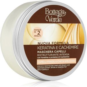 Bottega Verde, Keratine en kasjmier, intensief herstructurerend haarmasker, met keratine en kasjmier-proteïne (200 ml), werkt in 2 minuten, broos of broos haar