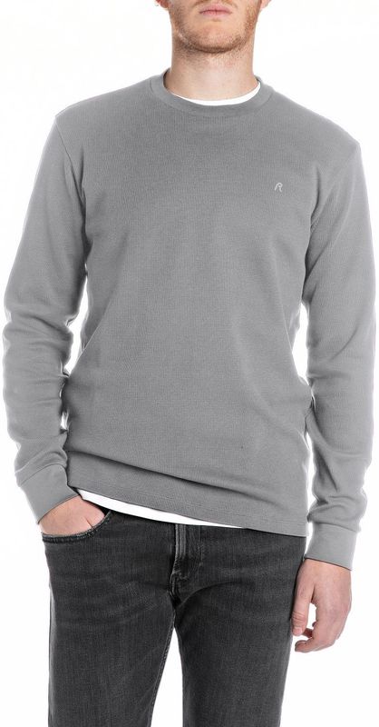 REPLAY - Longsleeve - Grijs - Regular Fit - 100% Katoen