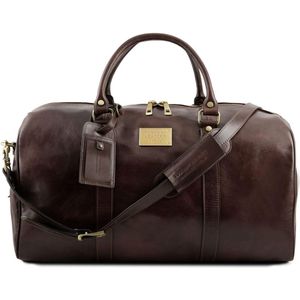 Tuscany Leather Reistas Voyager - Donker Bruin - Lederen reistas 'duffelbag' met vak aan de achterkant - TL141247