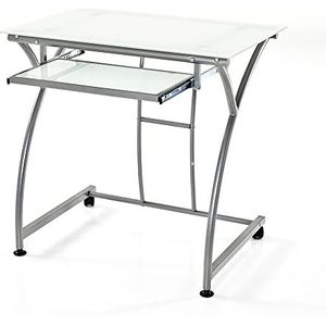 Oresteluchetta Bend bureau, gehard glas, wit gesatineerd metaal, H74 x L 77 x D 52