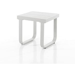 Oresteluchetta Table basse haute Programma Palma, Aluminium, Blanc Ivoire, H.45 x L.47,5 x P.47,5