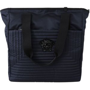 Versace Blauwe Nylon Tote Tas met Leer , Blue , Heren , Maat: ONE Size