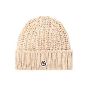 Moncler, Accessoires, Dames, Beige, ONE Size, Kasjmier, Kasjmier Ribgebreide Muts