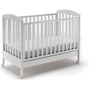 G.A - Baby Collection - Houten bed voor kinderen - Kinderbed - Babybed met wielen -Babybed met witte roosters - Uniseks - Witte kleur - Made in Italy.