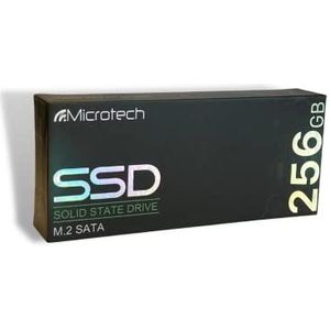MICROTECH SSD 256 GB, SATA-interface, vorm m.2 2280, MLC multilevel cell, snelheid schrijven gegevens 400 MB/s, gegevenssnelheid 530 MB/s, gegevensoverdrachtsnelheid 6 Gbit/s