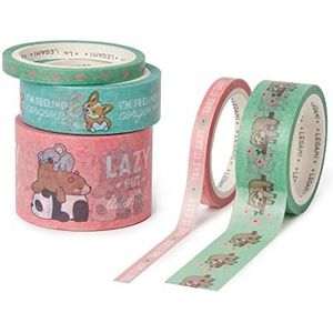 Legami - 5 stuks papieren plakband, tape by Tape, Ø 4,5 cm, H max 3 cm L 5 m, thema schattige dieren, kleurrijk, om op te plakken, te decoreren en te personaliseren