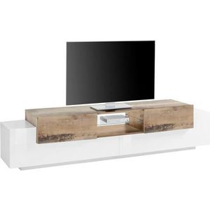 tv-meubel Porro | 220 x 45 x 51 cm | High Gloss White & Maple Pereira-design