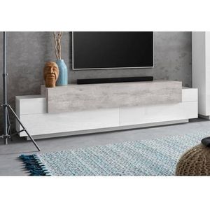 tv-meubel Porro | 200 x 45 x 51,5 cm | High Gloss White & Concrete-design