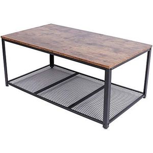 BAKAJI Salontafel voor de woonkamer, rechthoekig, modern industrieel design, metalen frame met onderste opbergvak van hout