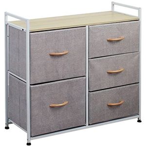 BAKAJI Stoffen commode met 5 laden, metalen frame en MDF-bovenkant, veelzijdig en ruim, ideaal voor entree, slaapkamer, woonkamer, 77,5 x 83 x 29 cm (grijs)