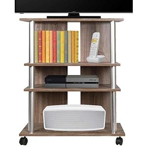 Bakaji TV-kast van MDF-hout met 3 planken, spelconsolehouder dvd en 4 wielen, tv-mand, modern design, afmetingen 60 x 45 x 80,5 cm, armsteunarm (bruin)