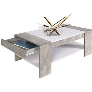 Bakaji Koffietafel Rechthoekig Modern Design MDF Hout met Onderste Plank en Intrekbare Lade Grootte 100 x 58 x 44 cm Grijs Cement Effect