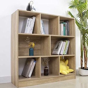 BAKAJI Boekenkast, vloerrek, 8 vakken, ideaal voor thuis en kantoor, open kast met planken, modern design, binnenmeubels, kantoor, woonkamer, houten frame (eiken)