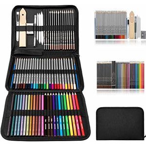 BAKAJI Artistieke set met tekening en schets, 73 stuks voor het tekenen van kunstenaars en beginners, draagbaar, robuuste tas, comfortabel voor volwassenen en kinderen