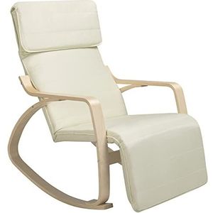 BAKAJI Beige schommelstoel, relaxstoel, katoen, rugleuning en voetensteun, verstelbaar, hout, standaard