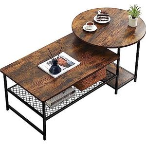 BAKAJI 2-in-1 deelbare koffietafelset, deelbaar, met 4 planken, lage tafel, industrieel design, ideaal voor woonkamer, kantoor, zwarte structuur en planken van walnoothout