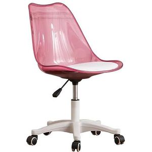 Shally Dogan Bureaustoel met 5 draaibare wielen, transparante rugleuning van polypropyleen, ergonomische stoel met hoge dichtheid, ideaal voor kinderkamer, kantoor, thuis (roze)
