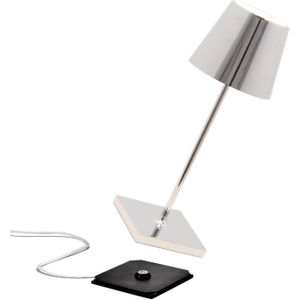 Zafferano Poldina Pro Mini Draadloze Oplaadbare LED Tafellamp - Dimbare Touchlamp met Galvanische Afwerking - Temp. Licht 2700-3000K - Aluminium H30 (Gepolijst Zilver)