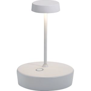 Zafferano Swap Mini Tafellamp - Oplaadbare Buitenlamp Wit - IP65 Spatwaterdicht - Bureaulamp Snoerloos - Dimbare LED Lamp - Tuinlamp met Draadloos Oplaadstation - 14,8 cm x Ø 10cm