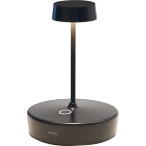Zafferano, Swap Mini Lamp, Oplaadbare Draadloze Tafellamp met Aanraakbediening, Geschikt voor Binnen en Buiten, Dimmer, 2700 K, Hoogte 14.8 cm, Zwarte Kleur