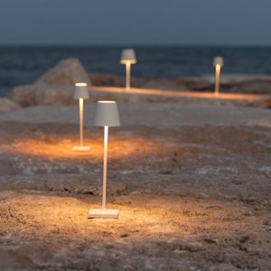 Zafferano Poldina Micro oplaadbare en draadloze tafellamp met touch-bediening, geschikt voor woonkamer en buiten, dimmer 2200-3000 K, hoogte 27,5 cm, kleur wit