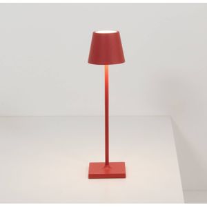 Zafferano Poldina Pro Micro Tafellampje, led, draadloos, oplaadbaar, touch-lamp, binnen- en buitengebruik, IP65, lichttemperatuur 2200-2700-3000 K, aluminium H27,5 (rood)