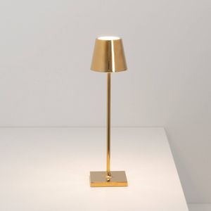 Zafferano, Poldina Micro Lamp met Glanzend Gouden Afwerking, Oplaadbare Snoerloze Tafellamp met Touchbediening, Geschikt voor Binnen en Buiten, Dimmer, 2200-3000 K, Hoogte 27,5 cm