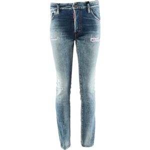 Dsquared2 - Jeans - Blauw - Katoen - Button Jeans met Leren Patch