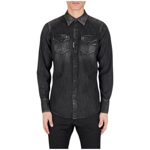 Dsquared2, Overhemden, Heren, Zwart, M, Denim, Zwart Western Denim Overhemd